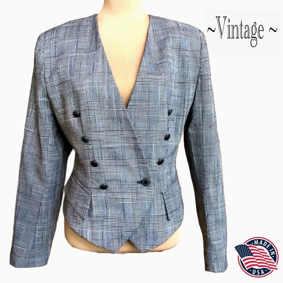 Vintage Glen Plaid Fitted Cropped Lined Blazer (11/12) - Picture 1 of 16